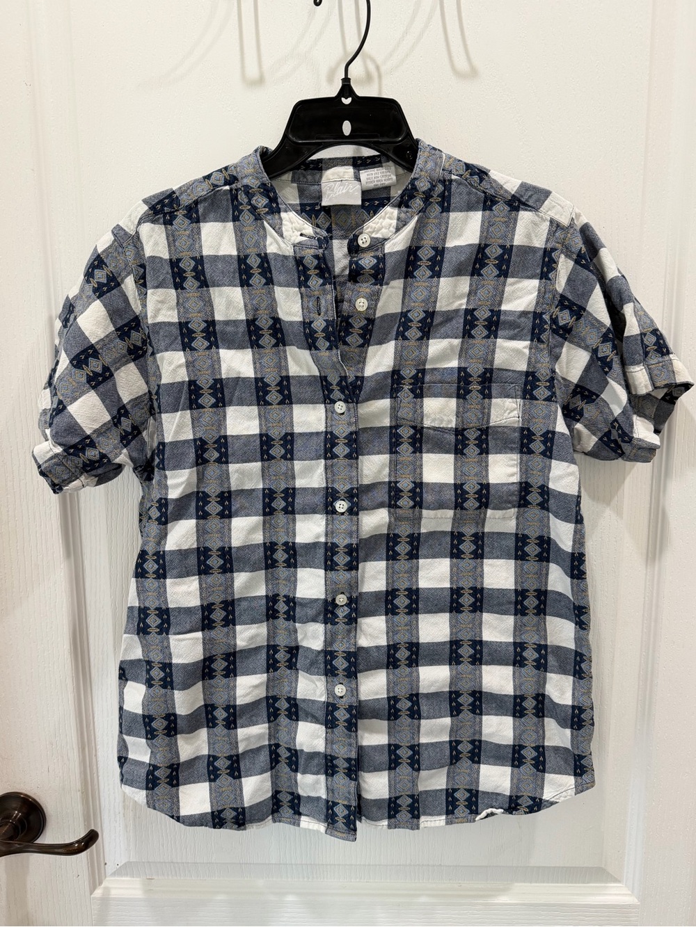 Blair Navy & White Short-Sleeve Button Front Check Top